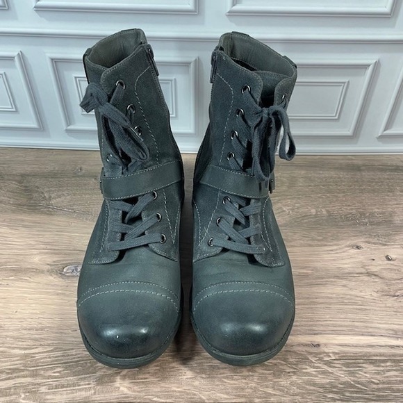 ABEO Verity Leather Combat/Moto Boots Lace Up Buckle Accent EUC Gray Size 9.5N - Picture 7 of 16